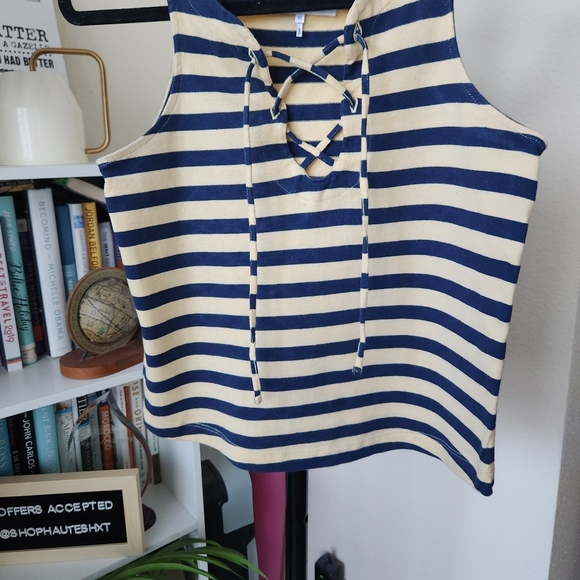 Frame Yellow Striped Lace Up Tank Top - Picture 3 of 5